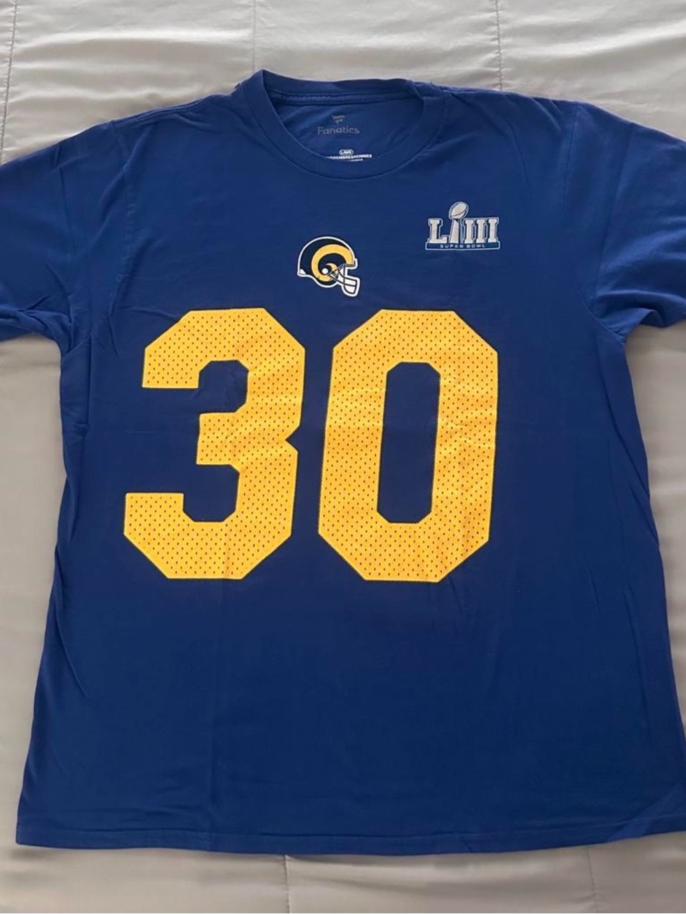 Fanatics Royal Blue Rams Number 30 Tee in Yellow